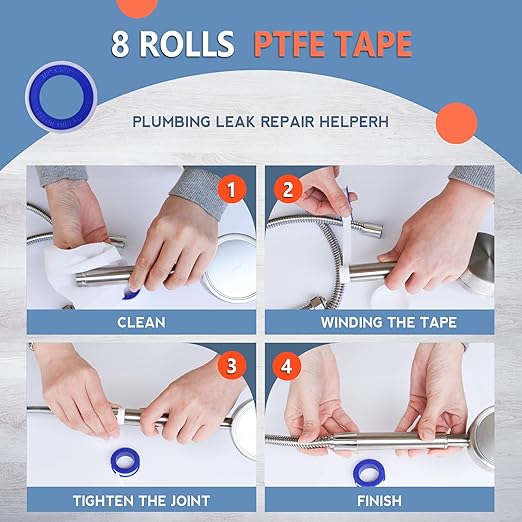 MEBMIK 8 Rolls Teflon Tape, 1/2 Inch X 520 Inches, PTFE Plumbers Tape, Thicker, Water Pipe Sealant, Prevent Leakage