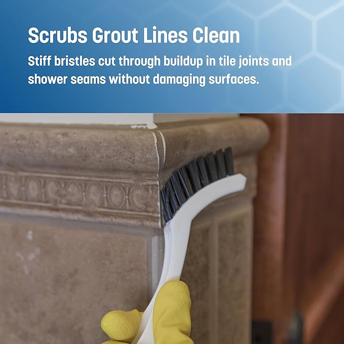SPARTA Flo-Pac Grout Brush Detail Crevice Brush, Firm Chemical-Resistant Nylon Bristles with Angled Ergonomic Handle, Hanging Holes for Tile, Grout, Corners, Boxes, 8 Inches, White (Pack of 24)