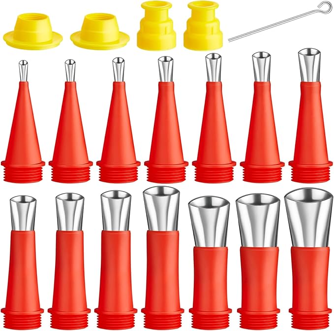 19 Pcs Caulking Finisher Kit Include 14 Pcs Reusable Stainless Steel Caulking Nozzle Applicators with 4 Connection Bases Replacement and 1 Glue Needle for Bathroom Kitchen Doors Windows Sink Joint