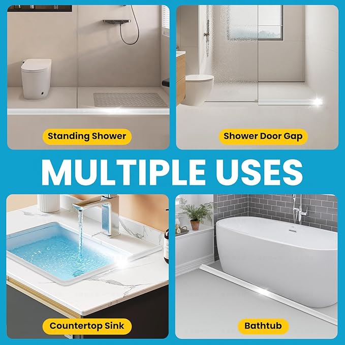 39" Collapsible Shower Threshold Water Dam Shower Water Stopper Barrier Keeps Water Inside Threshold Dry and Wet Separation Suitable for Bathroom Kitchen Sink Bathtub and More