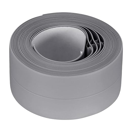 uxcell Waterproof Seal Caulk Strip Tape Self Adhesive 1.5" W x 10.5'L PVC Sealing Tape for Kitchen Bathroom Grey
