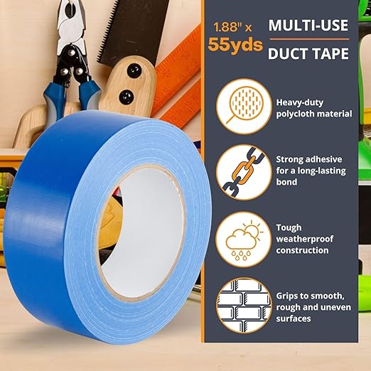 GTSE Blue Duct Tape, 2 Inches x 55 Yards (164 ft), Heavy Duty, Waterproof Repair Tape for Indoor or Outdoor Use, 24 Rolls