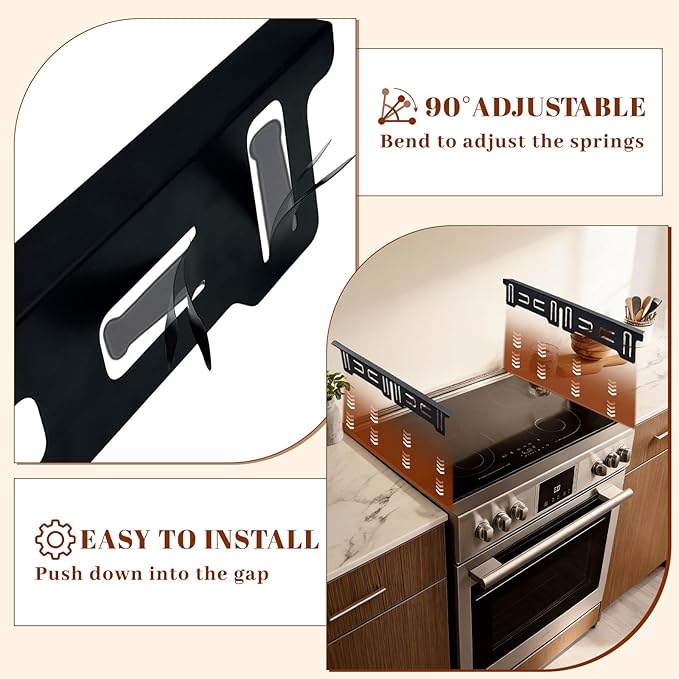 Stove Gap Covers Stainless Steel 2 Pcs, Adjustable Retractable Length 13.8" to 27.6", 1" Wide, Heat and Water Resistant, Easy Clean Range Gap Filler for Stove and Countertop (Black)