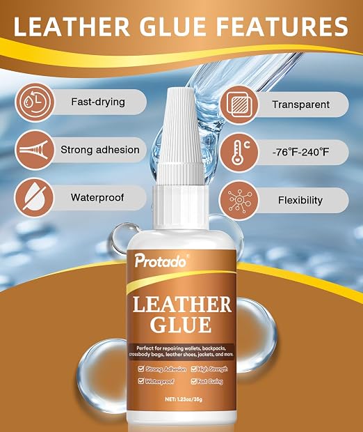 Leather Glue, 35g Heavy Duty Super Strong Clear Glue, Waterproof Flexible Adhesive for Leather Bonding, Repair, Shoes, Bags, Sofas, Belts, Crafts, DIY Kits