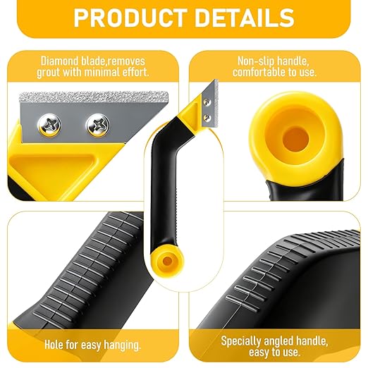 9 Pcs Grout Float Sets Include 9.5 x 4 Inch Molded Rubber Grout Float, 4 Sponge, Angled Tile Saw with 3 Blades Replacement, Removal Tool for Masonry Stucco Drywall Concrete(Yellow)