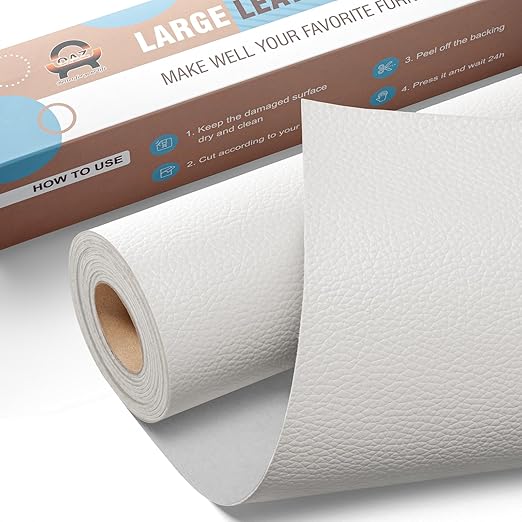 Leather Repair Kit for Furniture 16"x 31.5" Leather Tape Repair Patch Self Adhesive Sofa Vinyl Repair Patch Kit for Car Seat,Couch,Boat Seat,Chair - White