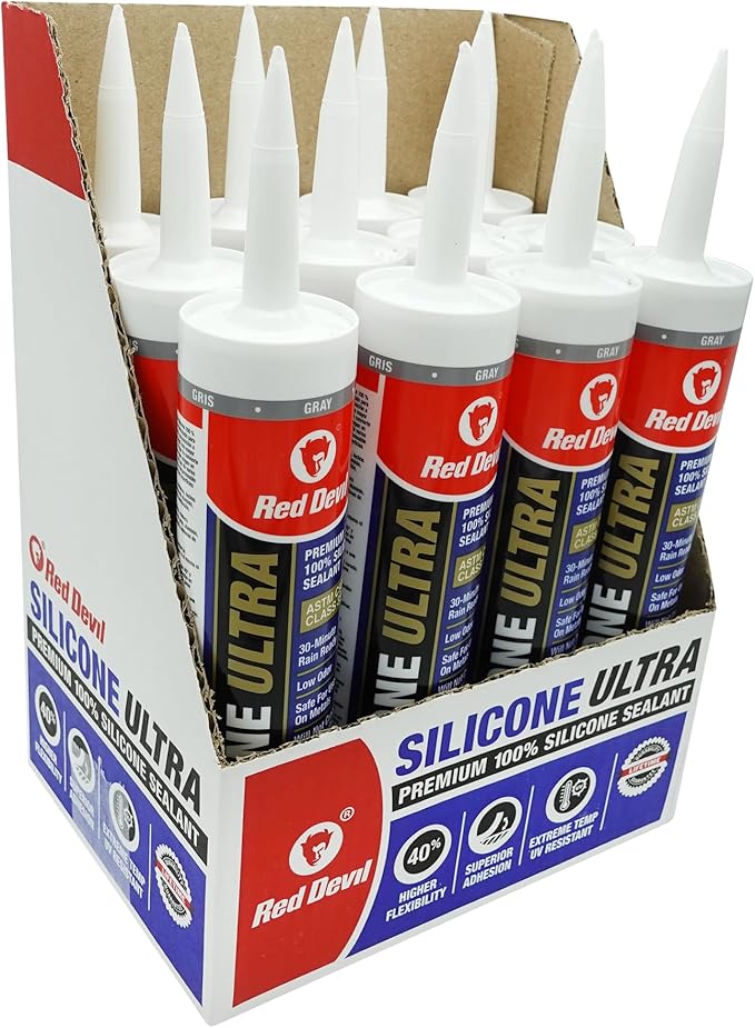 Red Devil 078050 Silicone Ultra 100% RTV Silicone Sealant, 10.1 oz., Gray, 12 Pack