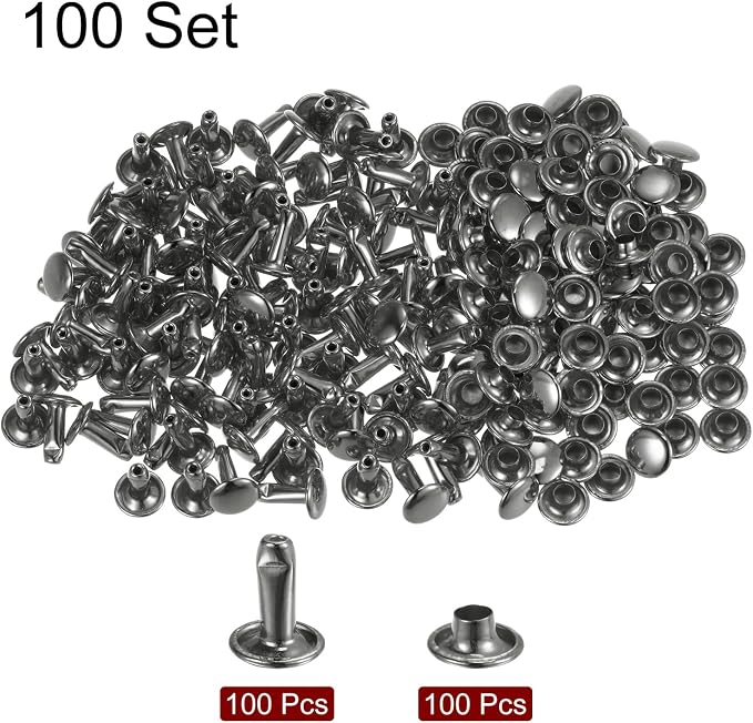 HARFINGTON 100 Sets Leather Rivets 10 x 8mm Metal with 3 Setter Tools Gunmetal