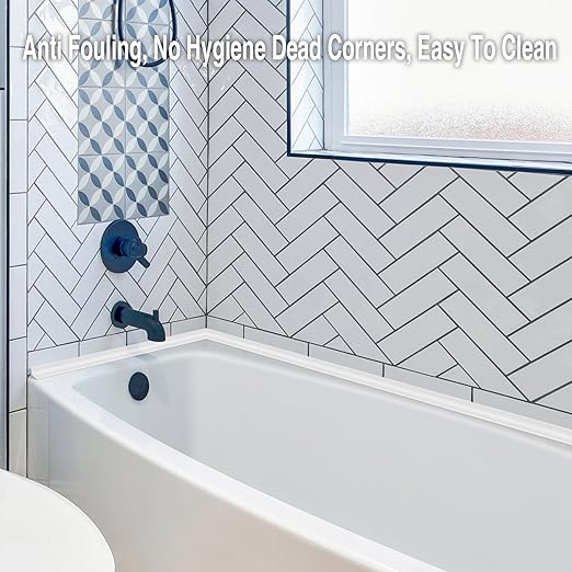 118 Inch Peel and Stick Quarter Round Molding Trim,Bathtub Trim Molding,Sink Gap Filler,Silicone Rubber Kitchen Water Splash 118 InchGuard,White L Shaped Wall Corner/Baseboard Trim Cover Protector