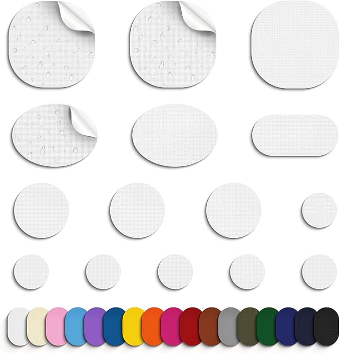 Self-Adhesive Nylon Patches Tent Repair Kit – Outdoor Gear Tenacious Repair Tape, Waterproof Fabric Patches for Clothes, Tent, Down Jacket, Backpack (45pcs, White