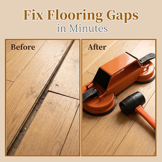Floor Gap Fixer Tool 2026 New Heavy Duty Floor Gap Repair Tool with Enhanced Suction Cup & Mallet and 5pcs Sticky Pads for Laminate Vinyl Wood Tile Flooring (Orange)