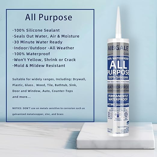 Clear Silicone Sealant, All-Purpose 100% Waterproof Silicone Caulk, Adhesive Caulking Tool for Indoor & Outdoor Windows, Aquarium, Bathroom Auto Leak Seal, 10.1 oz Cartridge, 1 Packs (1)