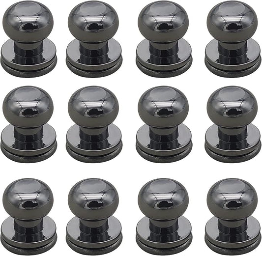 Denailey 12 Sets Solid Brass Round Head Button Stud Screw Leather Rivet Chicago Screws Button Rivets for Leather Craft Belt Wallet Handbag Repairs Decoration (Round Head Size 8mm, Shiny Gunmetal)