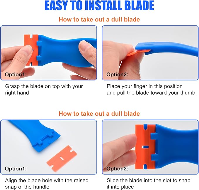 2 Pcs Plastic Razor Blade Scraper and 12 Pcs Blades, Remove Label Decal Tool,Forwithout Scratches Plastic Razor Blade Scraper, Adhesive Remover for Kitchen Appliances,Stickers and Paints on Window