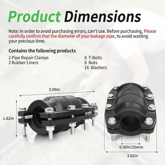 1” Pipe Repair Clamp，Emergency Pipe Repair Kit for Plastic and Metal Pipes (24mm-26mm)