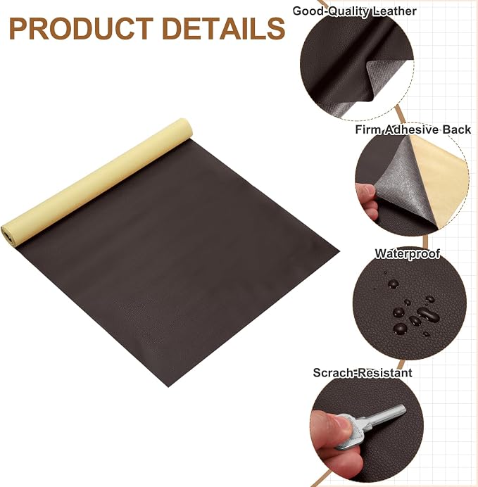 MECCANIXITY Leather Repair Patch 14"x54" Self-Adhesive Leather Vinyl Repair Tape Kit for Furniture Couches Sofa Chair Car Boat Seats Jackets, Dark Coffee