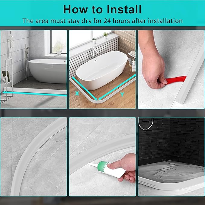 Hi-Na 3ft/5ft/6ft/8ft10ft Collapsible Shower Threshold Water Dam Water Barrier for Shower and Water Stopper Keeps Water Inside Water Threshold for Wet and Dry Separation (5ft, Clear)