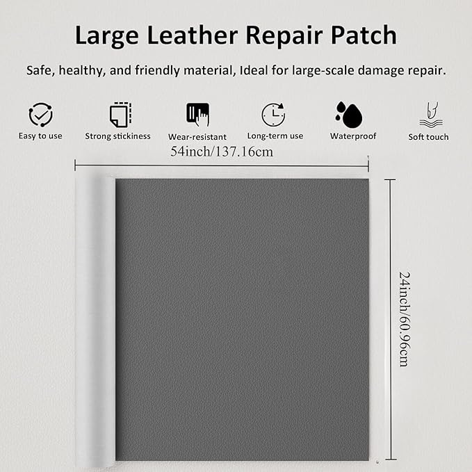 Hohylactic Leather Repair Patch 24x54 Inch, Self Adhesive Leather Repair Tape, Large Vinyl Repair Kit for Sofa Couch Furniture Car Seats, Strong Adhesion Scratch Resistant Easy Cut (Dark Gray)