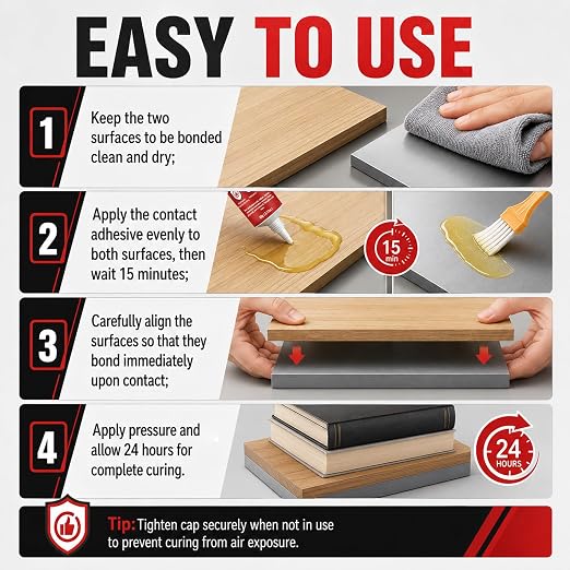 Contact Cement Adhesive 2.11 Oz, High Performance Neoprene Contact Adhesive with Brush, Flexible & Strong Contact Cement Glue for Woodworking, Leather, Furniture Repairs and DIY Crafts