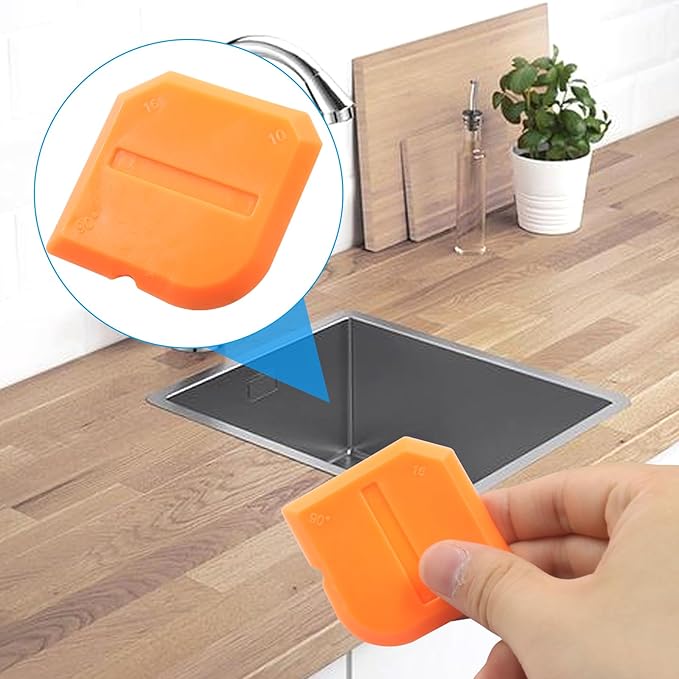 4 Pcs Silicone Caulking Tools, Compatible Sealant Grout Caulk Tool Kit, Reuse Scraper Sealing Kit for Kitchen Bathroom Floor Sink Joint, Home Renovation (Orange)