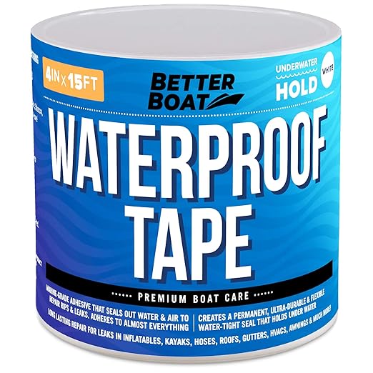Better Boat White Waterproof Tape for Leaks Heavy Duty Marine Grade Seal Tape, 15 ft x 4 in, Shower, Pool, RV, Roof Patching and Sealing