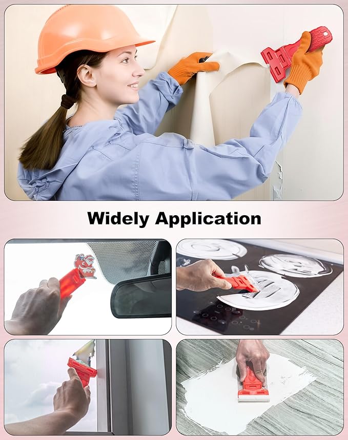 Dual-Width Plastic Razor Blade Scraper Tool Non Scratch - 2-Pack With 100 Blades, Single Or Double Wide Head, Removes Stickers, Labels, Decals, Adhesive & Paint On Glass, Cooktops, Car Windows & Tiles