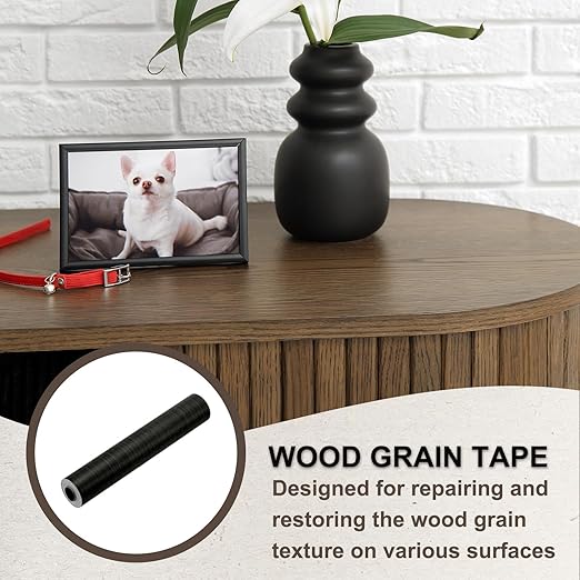 PATIKIL Wood Grain Tape 12" x 32 ft, Self-Adhesive Wood Texture Repair Tape Realistic Wooden Effect Patch for Furniture Cabinets Floor Walls, Black Wood Grain
