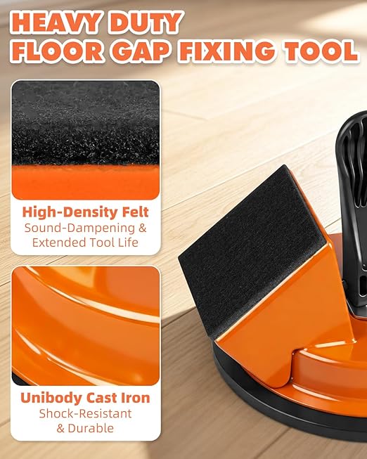LOVECO Floor Gap Fixer Tool, Heavy Duty Suction Cup for Laminate & Vinyl Plank Repair, Solid Iron Body with Dual 45° Striking Surfaces, Includes 6 Sticky Pads, Gap Cleaning Blade & Microfiber Cloth