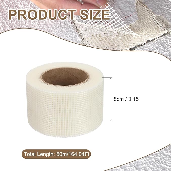 PATIKIL Drywall Repair Mesh Tape, 3 inch x 164 ft Fiberglass Repair Patch Self-Adhesive Dry Wall Joint Tape 8 Mesh Wall Hole Crack and Seam Patch, White