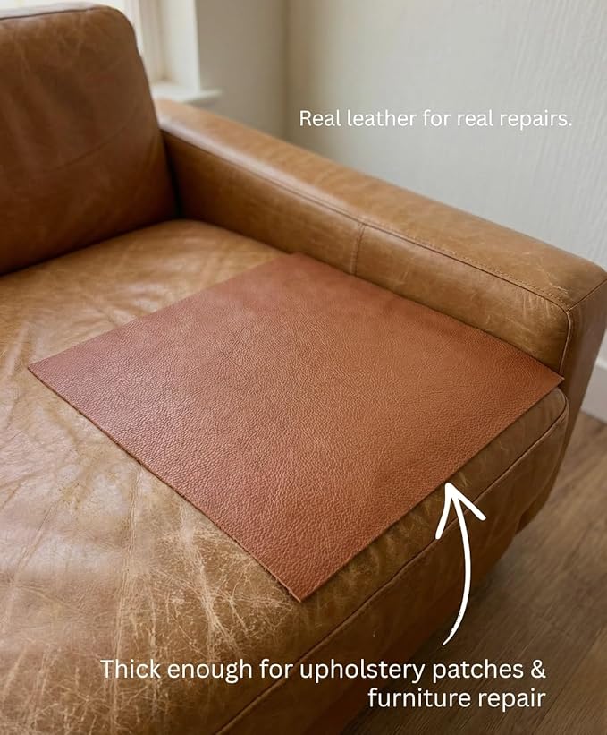 Natural Grain Cow Leathers: 12'' x 12'' Pre-Cut Leather Pieces (Cognac, 1 Piece)
