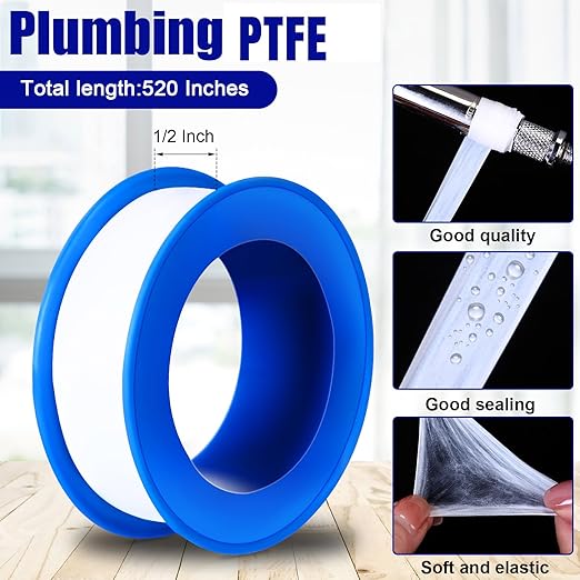 Pushglossy 100 Rolls PTFE Tape 1/2 x 520 Inches Plumbers Waterproof Sealant Plumbing Tape for Shower Head Repairing Water Pipe Sealing (White)