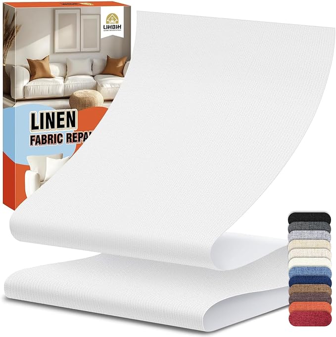 Linen Fabric Repair Tape 4.7x63 Inch, Self Adhesive Couch Patch Repair Fabric Tape for Furniture, Linen Patch Kit for Couch, Carpet, Upholstery, Chair, Sofa, Cushion, Bag (White)
