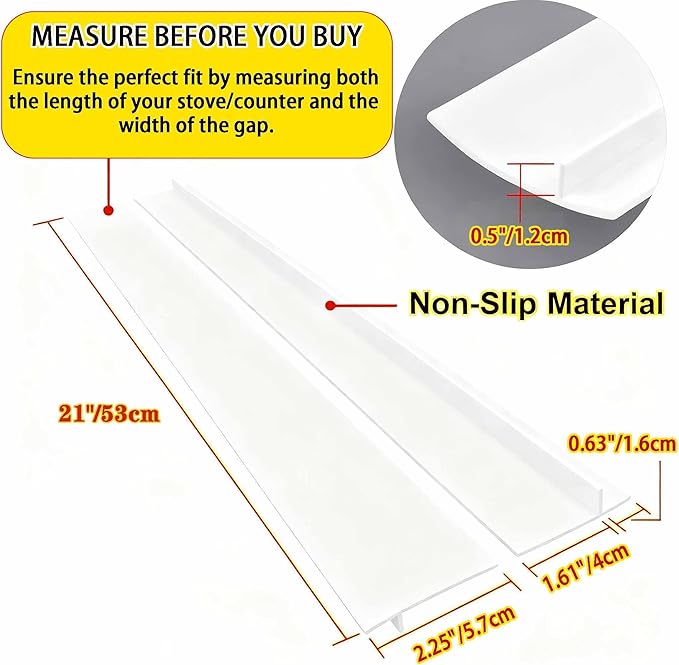2 Pack Flexible Kitchen Stove Gap Covers, Silicone Gap Fillers Between Counter and Stovetop,Washer, Oven, Dryer, Easy to Wipe, Food grade silicone material (White,21in)