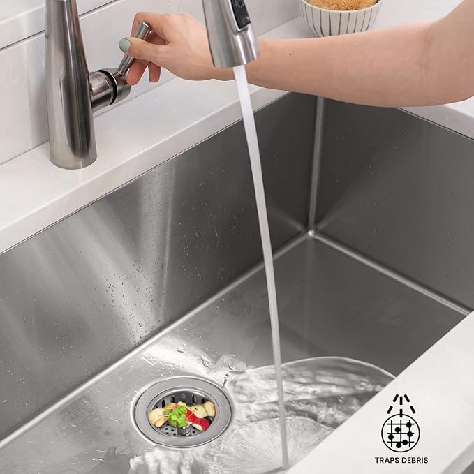 Highcraft 97343 Kitchen Sink Basket Strainer Replacement for Standard Drains (3-1/4 Inch) Stainless Spring Steel Closure and Rubber Stopper, Stainless Steel (Pack of 2)