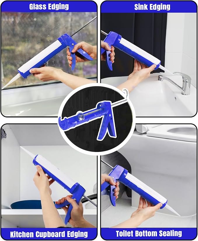 Holothurian Caulking Gun, Caulk Gun No Drip,Sealant Finishing Tool Grout Scraper for Kitchen Bathroom Window Sink Joint, 1/10 Gallon Cartridge, 10:1 Thrust Ratio, Blue
