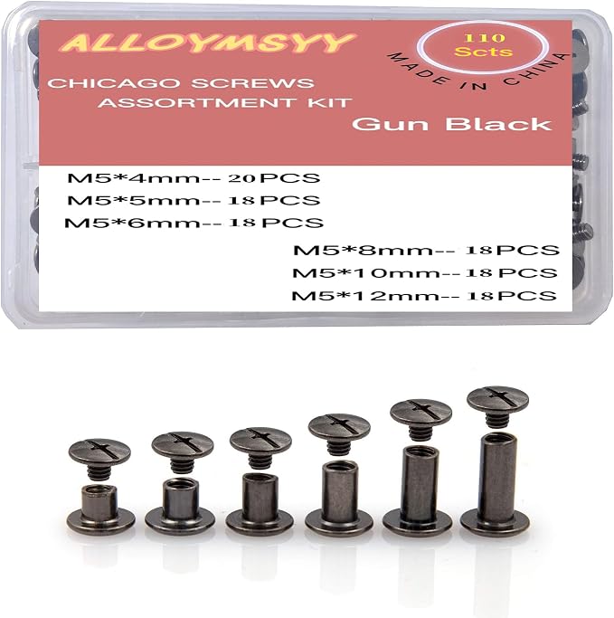 110 Sets Black Chicago Leather Fasteners Leather Rivets Kit for Shoe/Belt Repair/Fabric Rivets