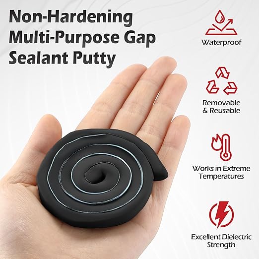 Moldable Silicone Putty, Non Hardening Multi Purpose Duct Seal Compound for Metal, Glass, Wood, Ceramic, Crafts, Heat Resistant and Waterproof, 1.5 ft x 0.32 in(Black,1 Pack)