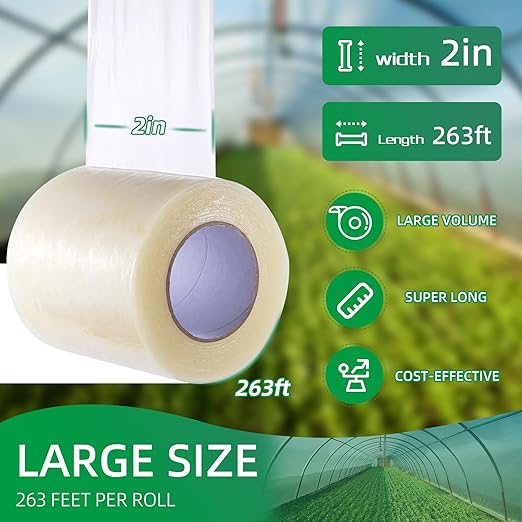Greenhouse Repair Tape, 6.3 mil Thickness Greenhouse Plastic Tape, Clear UV Resistant Greenhouse Sheeting Coverings Film Tape(2inX263ft)