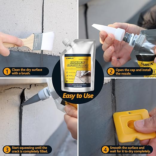Concrete Crack Filler,1 LB High Elasticity Cement Crack Filler,Self-Leveling Quick-Drying & Waterproof Concrete Caulk,Concrete Repair for Driveway,Walkway,Patio,Joint,Indoor and Outdoor,Grey (16oz)