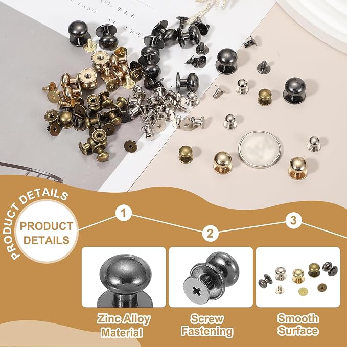 PATIKIL 10 mm Leather Rivets, 20 Sets Ball Head Stud Screw Back Round Head Button Chicago Screw Nipple Stud Rivet for Leather DIY Craft Handbag Belt Repairs, Black