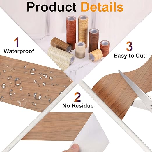 PATIKIL Wood Grain Tape 4.7" x 32 ft, Self-Adhesive Wood Texture Repair Tape Realistic Wooden Effect Patch for Furniture Cabinets Floor Walls, Brown