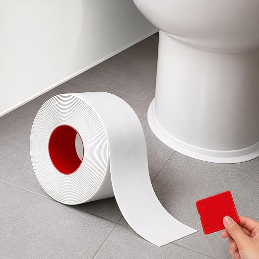 Caulk Tape, Waterproof Self Adhesive Caulk Strip, 1 Roll 1.5" x 10.5Ft Sealant Tape for Toilet Base, Bathtub, Kitchen Sink and Wall Edge, with Sealing Tool