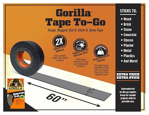 Gorilla 6100101-11 Duct Tape to-Go, 1" x 10 yd, Black, (Pack of 11), 11-Pack, 11 Piece