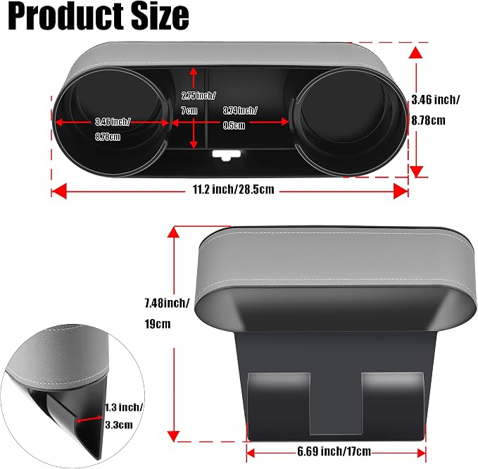 iokone Coin Side Pocket Console Side Pocket Leather Cover Car Cup Holder Auto Front Seat Organizer Cell Mobile Phone Holder (Slim-Gray)