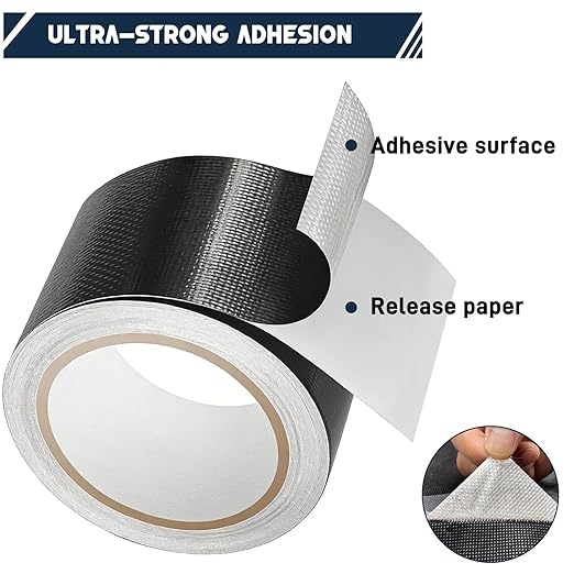 Quinnsus Waterproof Repair Tape for Fabric, Awnings, Tarp, Tents, RV Roof, Underbelly, Canvas, Sail and Boat Cover, UVproof and Heat-Resistant Tear Repair Pctch Kit(Black, 3 Inch X 25 Ft)