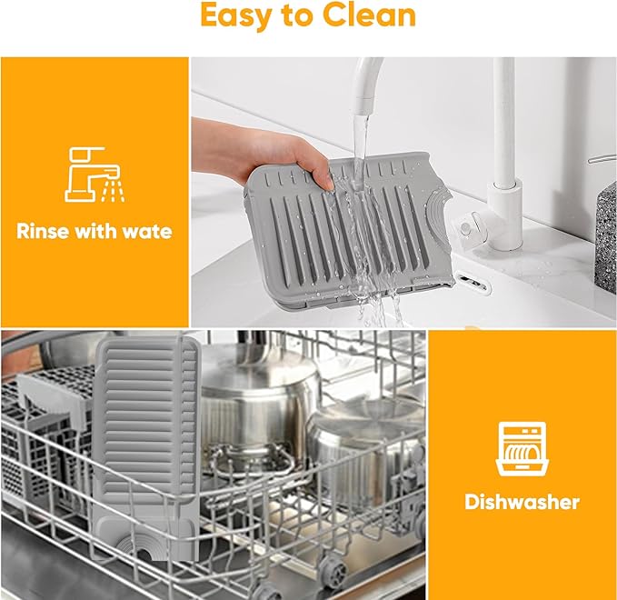 24'' Folding Faucet Mat for Kitchen Sink Splash Guard[7° Slope Fast Self-draining][Snap Lock Fit] Kitchen Sink Faucet Mat Splash Guard Kitchen Sink Area Water Splash Guard Behind Faucet Draining Mat
