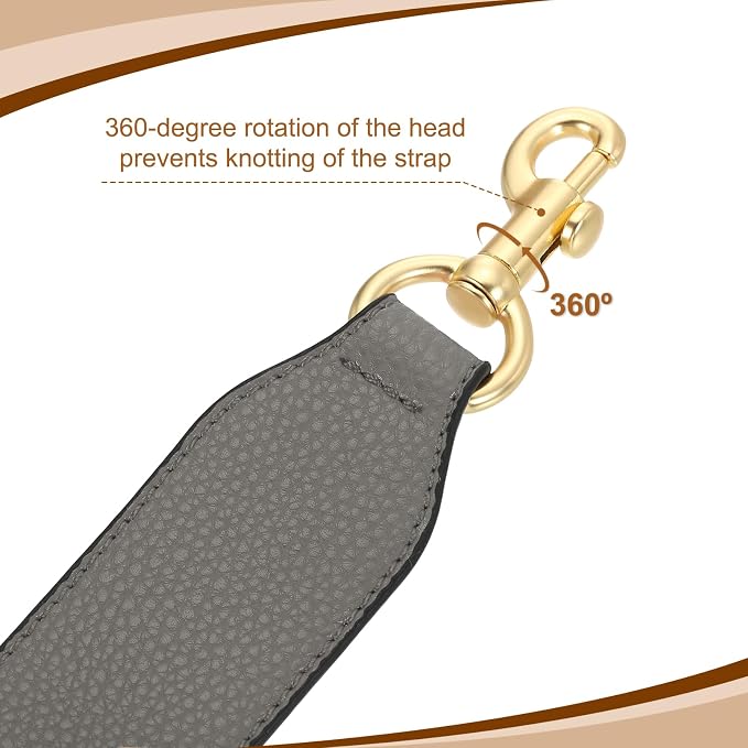 uxcell 22.83 Inch PU Leather Short Bag Strap with Clasp, Purse Handles Handbags Replacement Straps for Clutch Bag Crossbody Underarm Bags, Grey, Light Gold Buckle