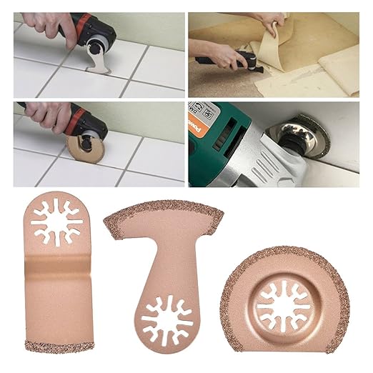 3-Pack Carbide Oscillating Saw Blades Set, Multifunction Tool Blades with Semicircle, E-Shape & Curved Design for Grout Removal, Tile Cutting, Wood and Metal