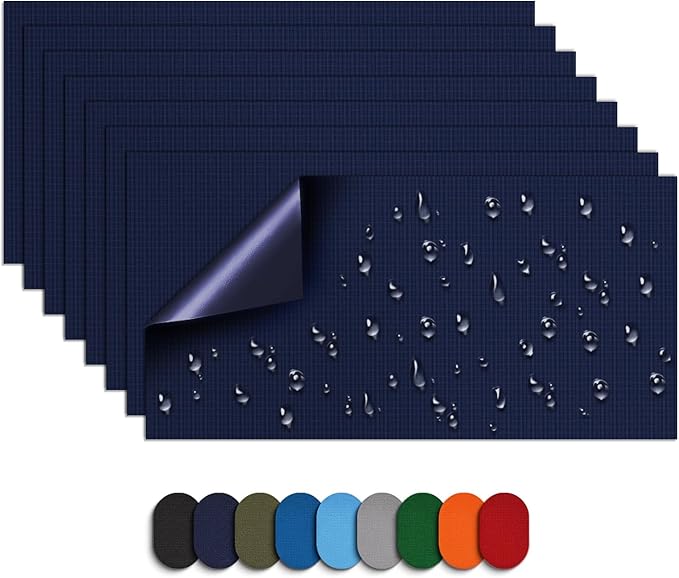 Self-Adhesive Nylon Patches Tent Repair Kit – Outdoor Gear Tenacious Repair Tape, Waterproof Fabric Patches for Clothes, Tent, Down Jacket, Backpack (8pcs, Navy