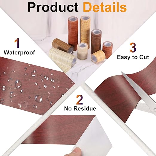 PATIKIL Wood Grain Tape 2" x 32 ft, Self-Adhesive Wood Texture Repair Tape Realistic Wooden Effect Patch for Furniture Cabinets Floor Walls, Walnut